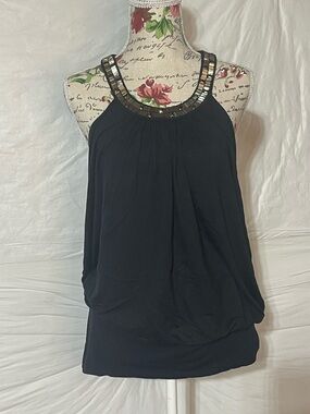 Express Black Halter Camisole with Beaded Neckline